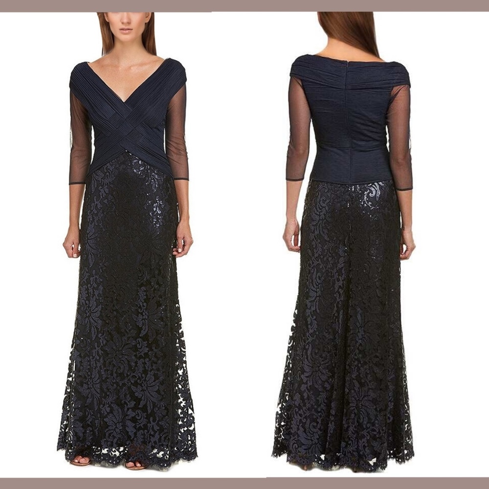 NWD TADASHI SHOJI Paillette Embroidered Sequin Lace Gown Dress‎ [SZ 6 ]